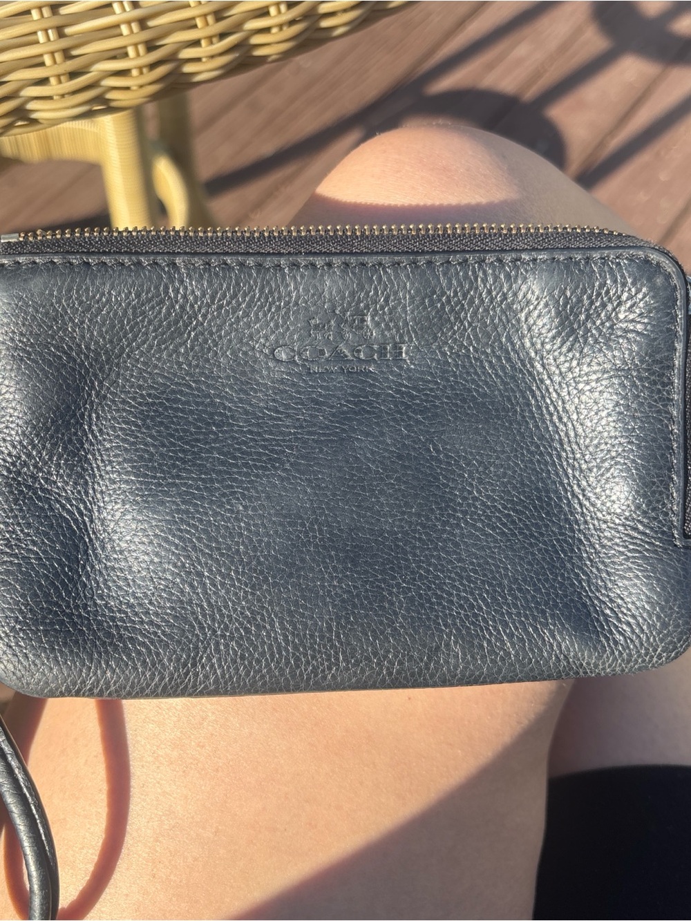 Coach Black Pebbled Leather Wristlet with Gold Hardware